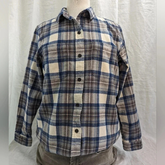L.L. Bean Tops - L.L. Bean Relaxed fit flannel blue, brown and cream size medium women's A13